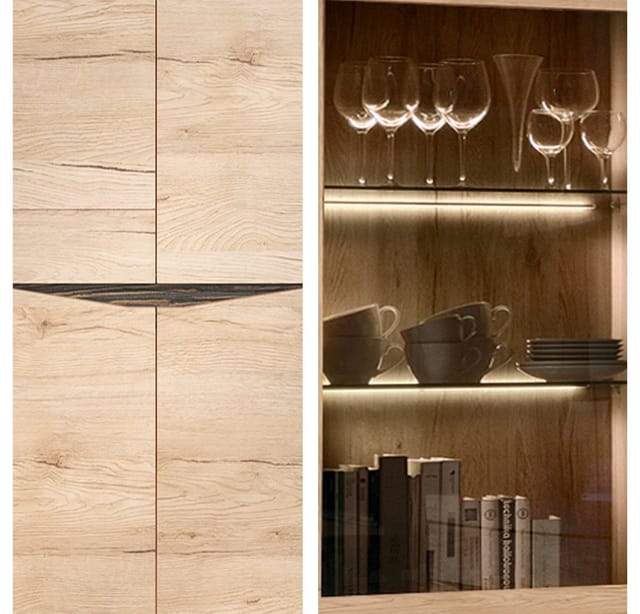Vitrinenschrank Mit Beleuchtung Sanford-129 In Eiche Hell Nb., B/h/t: Ca. 86/196,5/40 Cm
