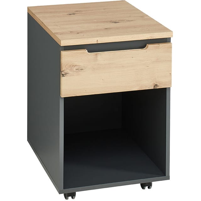Lomadox - Rollcontainer Mit 1 Schublade, Graphit Mit Eiche, Manresa-36