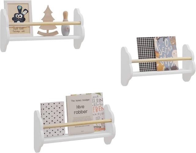 Kinder Bücherregal 3er Set Kinderregal Kinder Wandregal Schweberegal Kinderzimmerregal Für Buchaufbewahrung Aus Kiefernholz Mdf Für Kinderzimmer Spielzimmer, 45x12.7x23cm Weiß - Weiß - Woltu