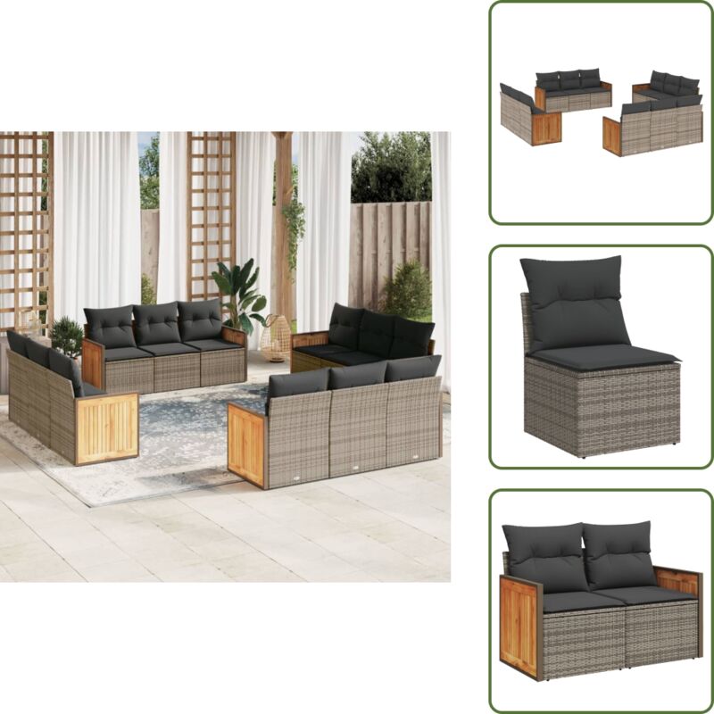 12-tlg. Garten-sofagarnitur Mit Kissen Grau Poly Rattan - Gartengeset - Gartenmöbelset - Lounge Set - Rattan Möbel - Gartenlounge - The Living Store