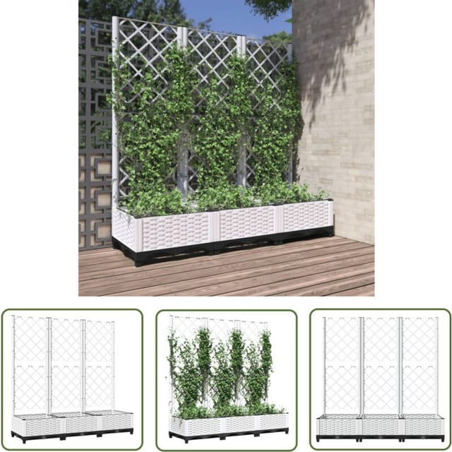 The Living Store - Pflanzkübel Mit Rankgitter Weiß 120x40x121,5 Cm Pp - Blumentopf - Pflanzenbehälter - Rankgitter - Kletterpflanze - Balkonbegrünung