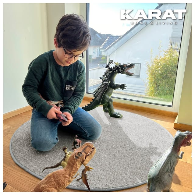 Floordirekt - Kinderspielteppich Crocodile Rund Silbergrau 133 Cm Durchmesser
