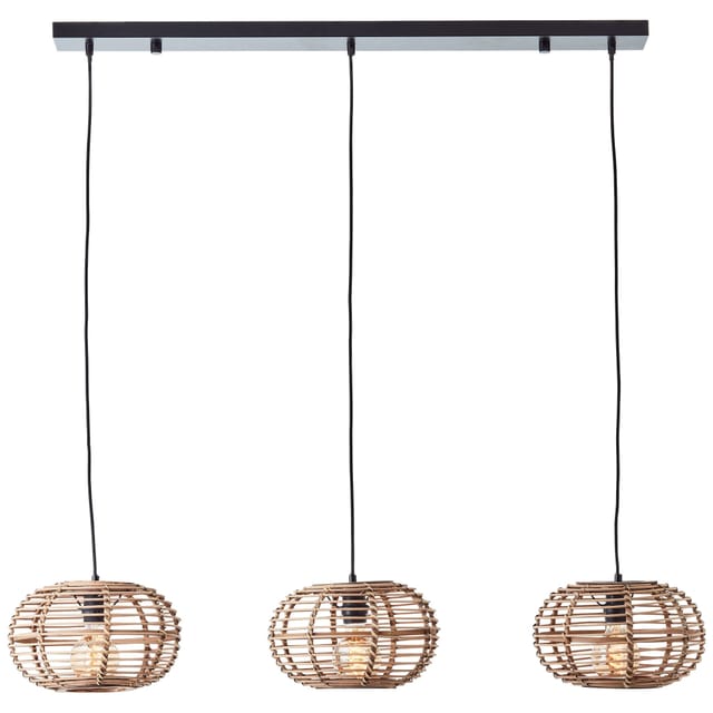 Lampe Woodball Pendelleuchte 3flg Schwarz Matt/bambus Aluminium Braun 3x A60, E27, 40 W - Brilliant