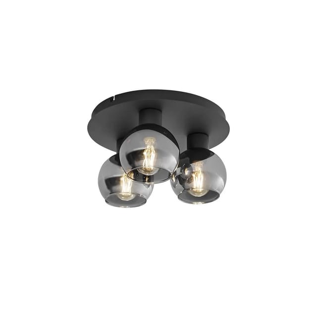 Art-deco-deckenleuchte Schwarz Mit Rauchglas 3-flammig - Vidro