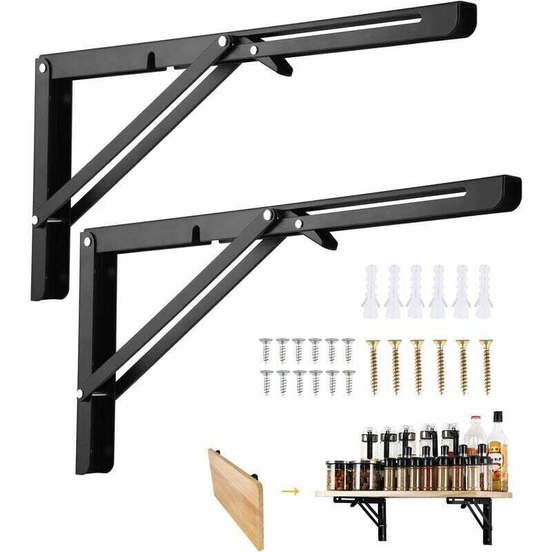 Klapphalterung 400 Mm, 2 Stück Schwarze Faltbare Konsolenhalterung, Klappbares Regal Trägt Last, Robuste Einziehbare Klappbare Konsolenhalterung, Regalhalterung, Für Garage, Küche, Schlafzimme - Tigrezy