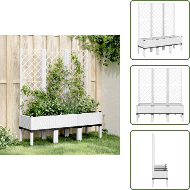 The Living Store - Pflanzkübel Mit Rankgitter Weiß 120x40x142 Cm Pp - Blumentopf - Rankgitter - Gartentöpfen - Kübel - Polypropylen
