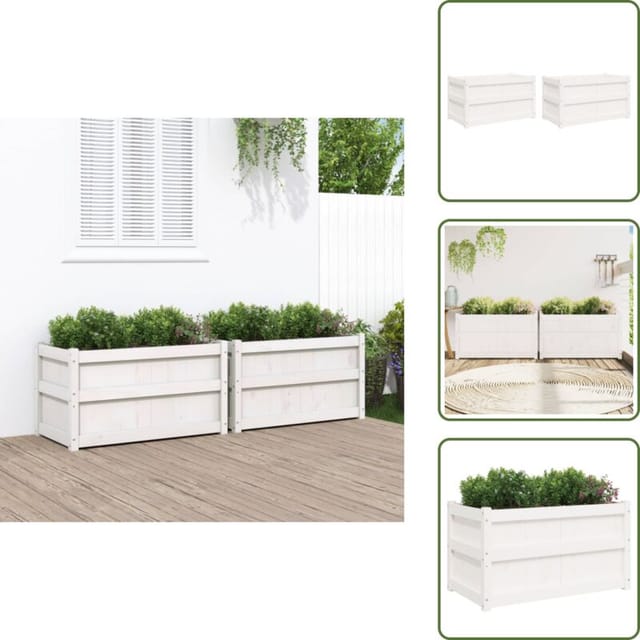 The Living Store - Pflanzkübel 2 Stk. Weiß Massivholz Kiefer - Holzpflanze - Kübeln Set - Kiefernholzk Planter - Balkonpflanzen - Gartendeko