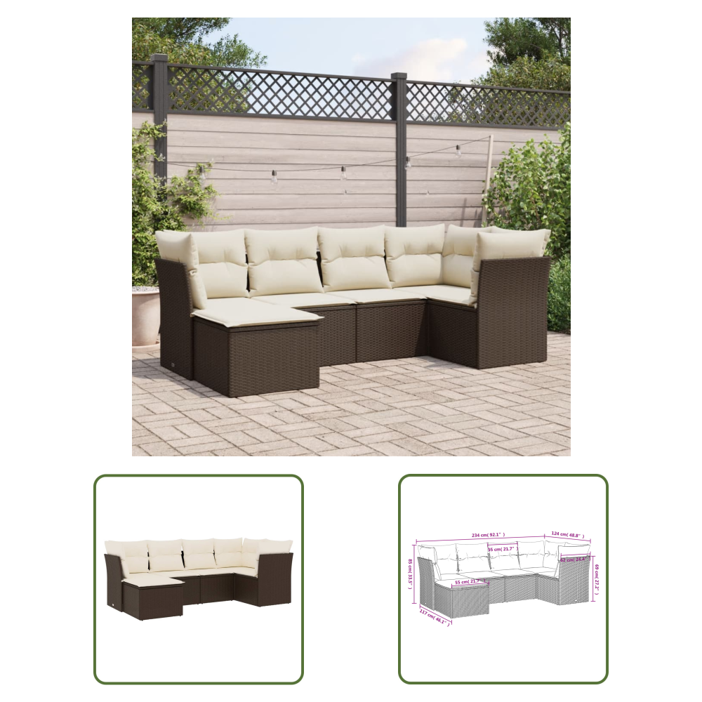 6-tlg. Garten-sofagarnitur Mit Kissen Braun Poly Rattan - Gartenmöbel Set - Pe-rattan Möbel - Outdoor Sofa - Lounge Set - Gartenlounge - The Living Store