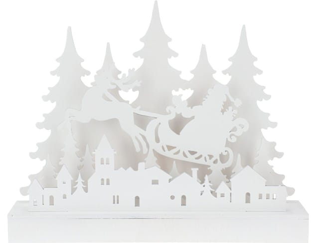 Led Holz Aufsteller Weihnachtsmann Im Schlitten - 30 Cm - Advent Winter Tischdeko Warm Weiß Beleuchtet Batterie Bettrieben