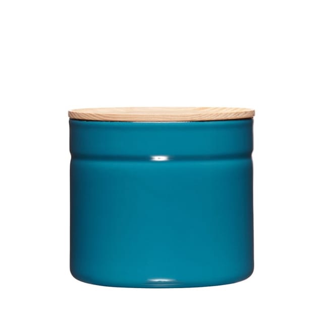 Riess-kelomat - Riess Vorratsdose Mit Eschenholzdeckel Ø13cm 1,26l Blue Emaille