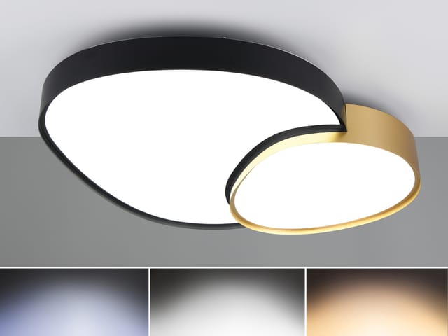 Große Led Deckenleuchte Rise Mit Fernbedienung Schwarz Gold, Breite 77cm