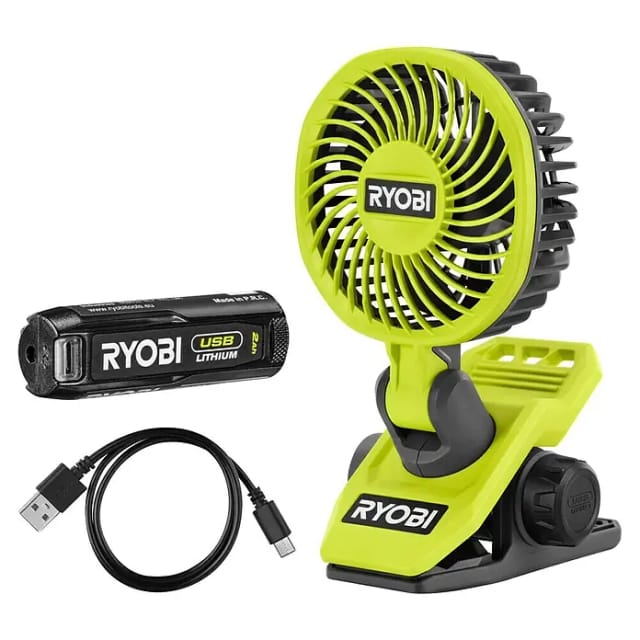 Ryobi - Rcf4-120g Tragbarer Ventilator-akku 4v 810fpm Ø 9 Cm Usb-c 1 X 2,0 Ah