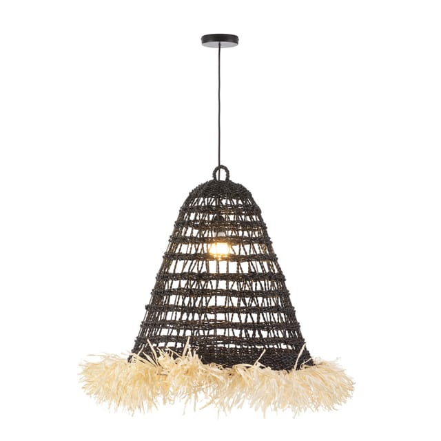Deckenleuchte 50x60x60/200 Schwarz Sisal/beige Synthetikquaste
