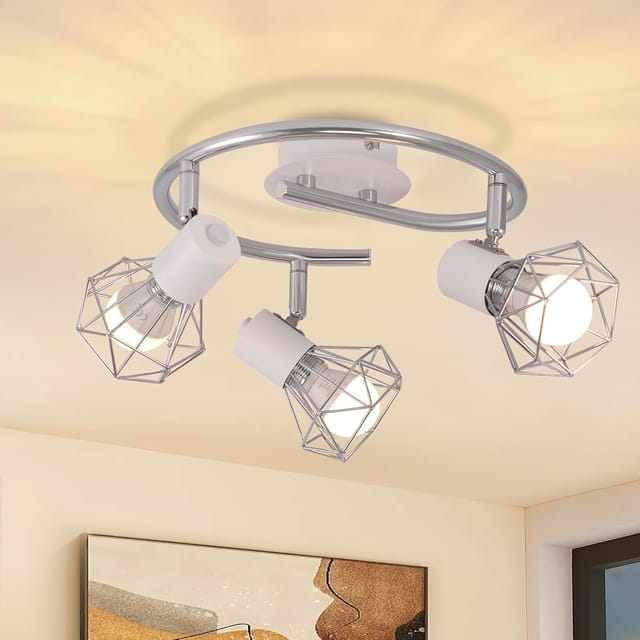 Deckenstrahler 3 Flammig Rund - Deckenleuchte Deckenlampe Industrial Retro E14 Schwenkbar Weiß Metall Innen Für Wohnzimmer Schlafzimmer Arbeitszimmer Flur Küche, Keine Leuchtmittel - Gbly