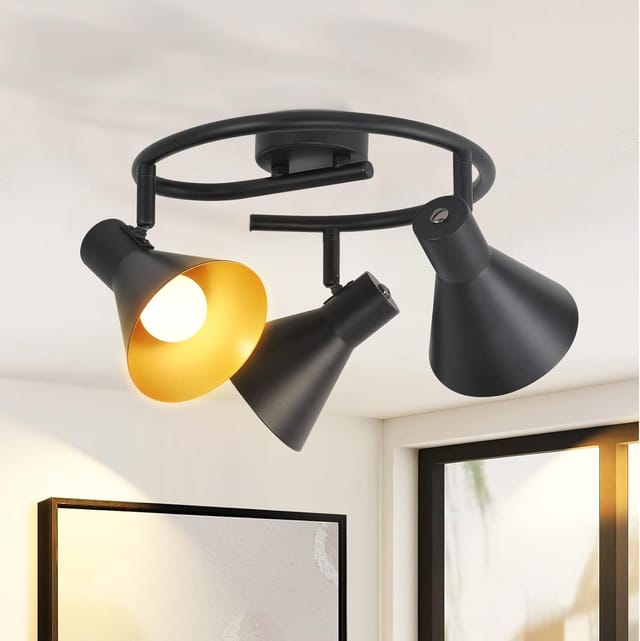 Deckenlampe Wohnzimmer Deckenstrahler Schwarz - 3 Flammig Deckenleuchte Küche E14 Vintage Küchenlampe 330° Schwenkbar Flurlampe Metall Spot Industrial Spotleuchte Für Schlafzimmer Flur - Gbly