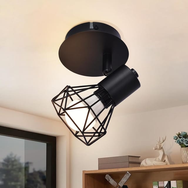 Deckenspots Schwarz Deckenstrahler Retro - Deckenlampe E14 Verstellbar Vintage Deckenleuchte 1 Flammig Küchenlampe 350°für Flur Arbeitszimmer Schlafzimmer Wohnzimmer Küche Max. 40w - Gbly