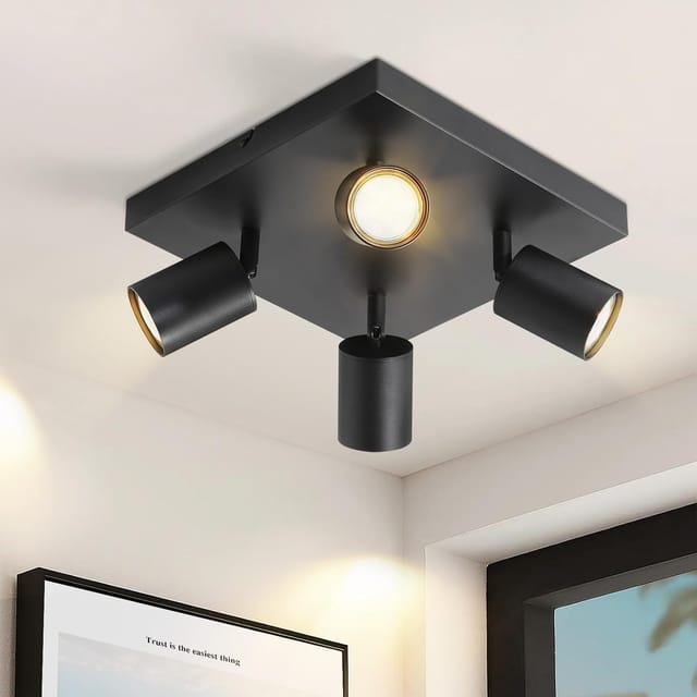 Led Deckenleuchte Schwarz Deckenstrahler: Gu10 Deckenlampe Spots 4 Flammig 330°schwenkbar Deckenspots Industrial Wandstrahler Modern Flurlampe Für Wohnzimmer Schlafzimmer Küche Ohne Leuchtmittel - Gbly