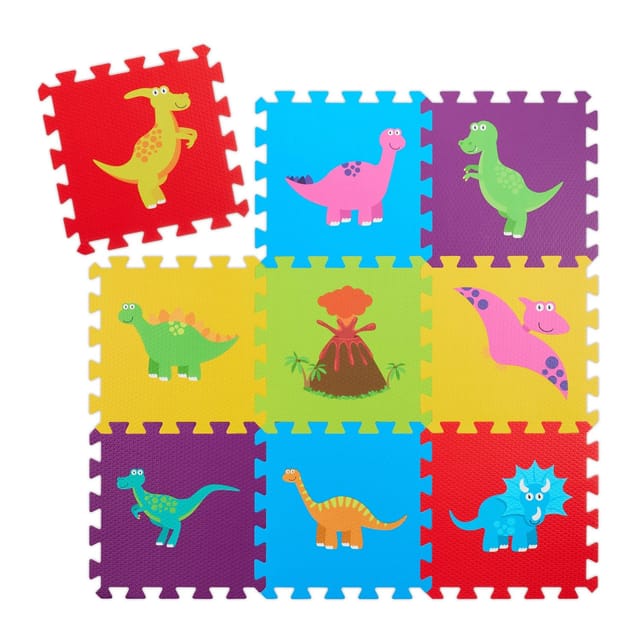 Relaxdays - Puzzlematte, 3 X 3 Baby Spielmatte, Dinosaurier, Krabbelmatte, Bpa-freier Schaumstoff, Kindermatte, Bunt
