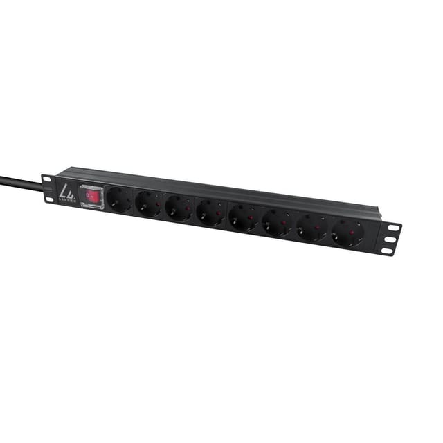 Lanview 19" 1he Steckdosenleiste, 10 A, 8 Schuko-steckdosen, C14-stecker, Rackmontierbar, Lvr-2msch-sch-c13-8