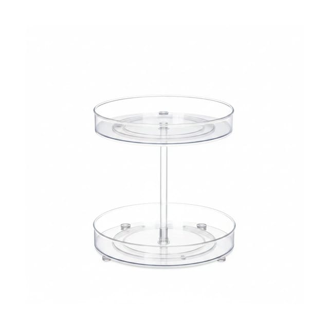 Drehteller, 2-stöckig, Ø 27 Cm, Drehbar, Drehscheibe Für Kühlschrank, Kosmetik & Gewürze, Rund, Transparent - Relaxdays