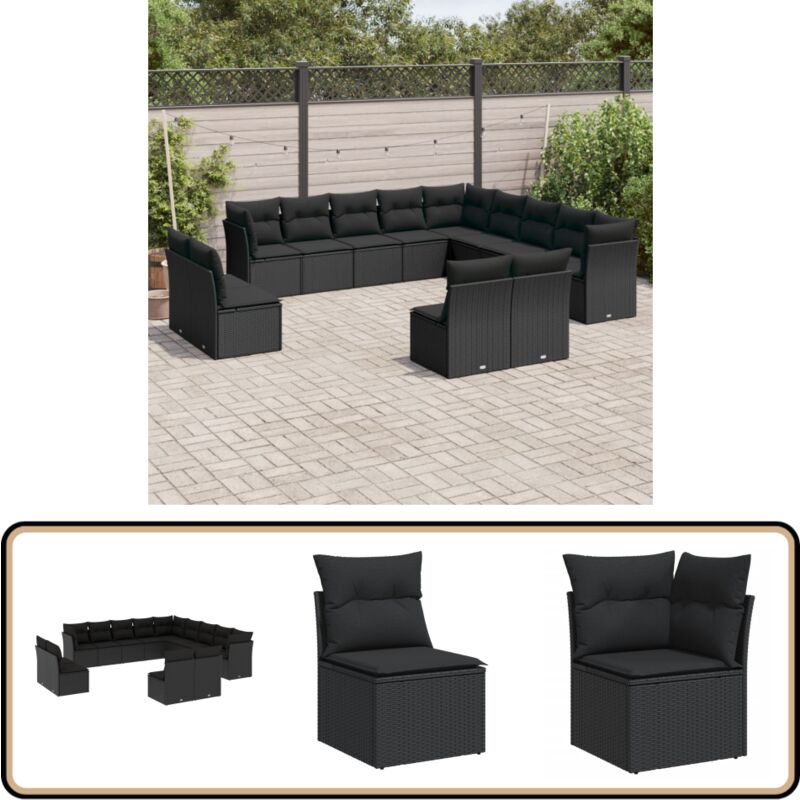 13-tlg. Garten-sofagarnitur Mit Kissen Schwarz Poly Rattan - Gartengeset - Gartenmöbelset - Lounge Set - Rattan Möbel - Gartenlounge