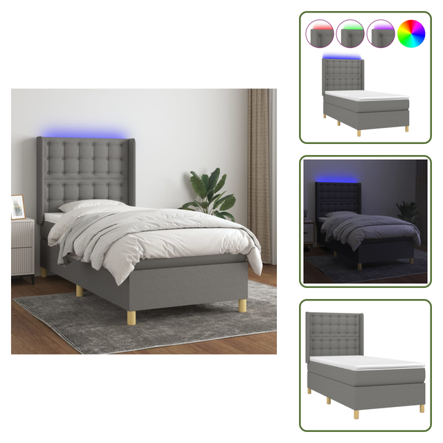 The Living Store Boxspringbett Mit Matratze & Led Dunkelgrau 80x200 Cm Stoff - Boxspringbett - Doppelbett - Betten - Schlafräume - Schlafzimmer Dekoration