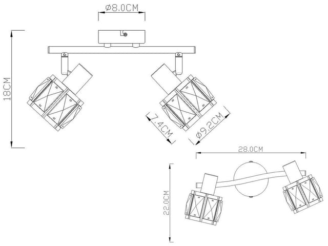 Meinewunschleuchte - Led Deckenstrahler 2-flammig Mit Glaskristallen Silber Matt, Breite 28cm
