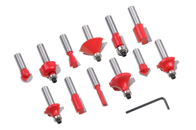 Meister Fräser-set 12-teilig - Zur Holzbearbeitung - Für Oberfräsen Mit 8 Mm Schaft - Hartmetall / Nutfräser / Zinkenfräser / Bündigfräser / Viertelstabfräser / Hohlkehlfräser / Abrundfräser / 5644460