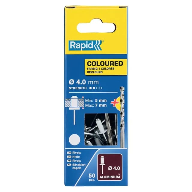 Weiße Nieten Ø4,0 X 10 Mm – 50 Stück + Bohrer – Rapid