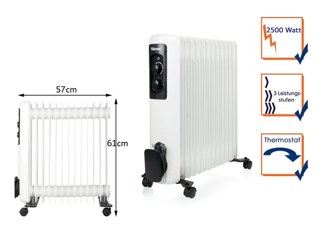 Tristar - Lradiator Mit Rollen 13 Rippen, 3 Stufen 2500 Watt, 60x57cm