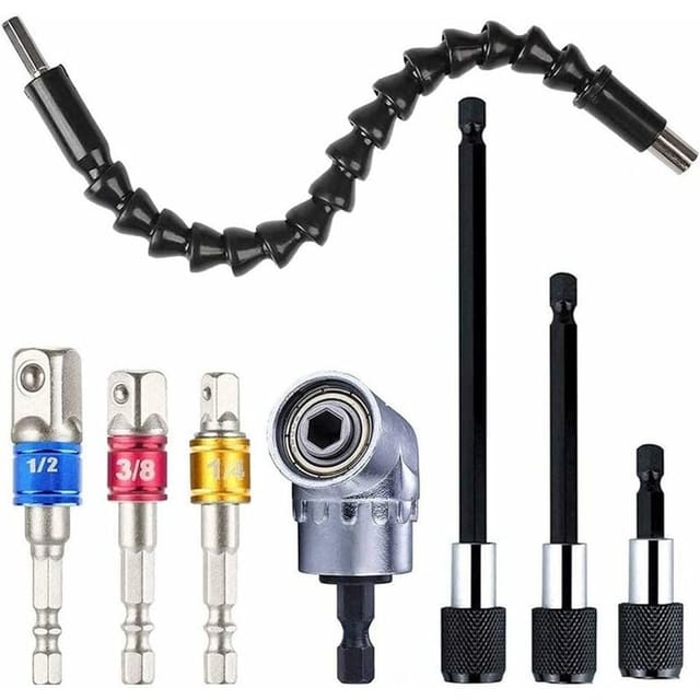 Shmshng - Drehbankzubehör, Magnetischer Schraubendreher-bithalter, 3 Magnetische Schraubendreher-bits Mit Sechskantschaft + 1 Rechtwinkliger Bohrer + 1 Flexibles Winkel-verlängerungsbohrfutter + 3 Schlagschraub