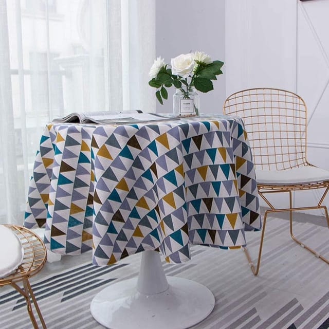 Runde Tischdecke, 150 Cm, Baumwoll-leinen-stoff, Twill-tischdecke, Einfacher Nordischer Stil, Schmutzabweisend, Knitterfrei, Dekoration Für Küchen-esszimmertisch (bunt, Durchmesser 150 Cm)