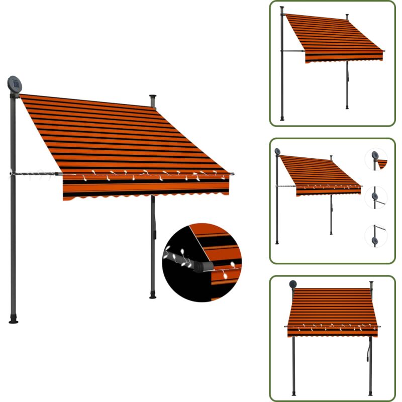 Einziehbare Markise Handbetrieben Mit Led 150 Cm Orange Braun - Markise - Sonnenschutz - Gartendekoration - Outdoor Möbel - Polyester Markise