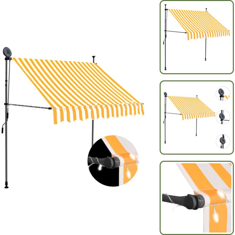 Einziehbare Markise Handbetrieben Mit Led 150 Cm Weiß Orange - Markise - Sonnenschutz - Gartendekoration - Outdoor Möbel - Handbedienung