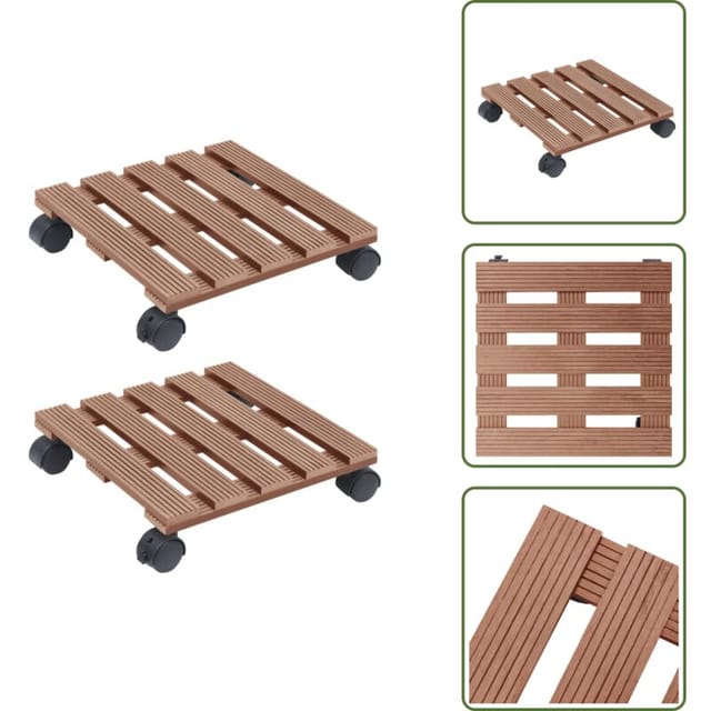Pflanzenroller 2 Stk. Braun 30x30x7,5 Cm Wpc - Pflanzenroller - Blumenträger - Rollcontainer - Balkonmöbel - Gartengeräte