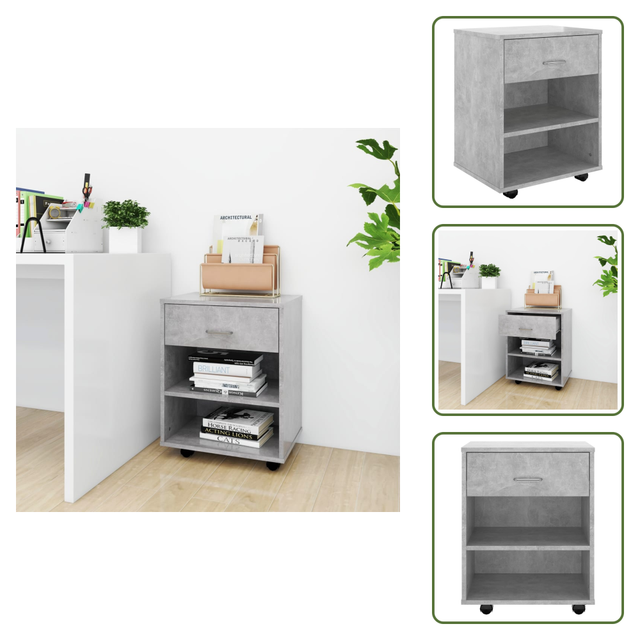 Vidaxl - Rollschrank Betongrau 46x36x59 Cm Holzwerkstoff - Rollcontainer - Büroorganisation - Schreibtischaccessoires - Stauraum - Regal