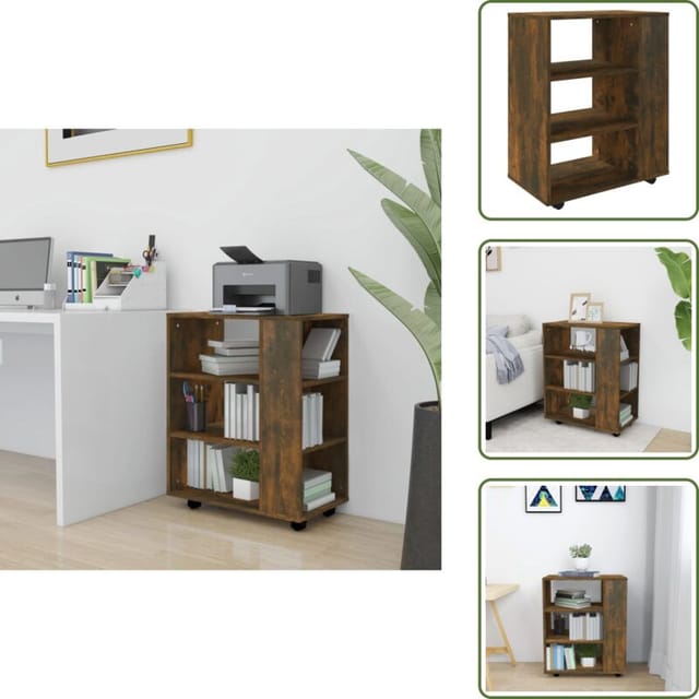 Rollschrank Räuchereiche 60x35x75 Cm Holzwerkstoff - Schreibtischorganisation - Aufbewahrungsraum - Bürobedarf - Rollcontainer - Mobiler Schrank