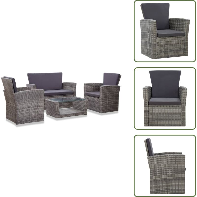 4-tlg. Garten-lounge-set Mit Kissen Poly Rattan Grau - Gartengeräte - Gartenmöbeln - Lounge-set - Esstisch - Gartenbank