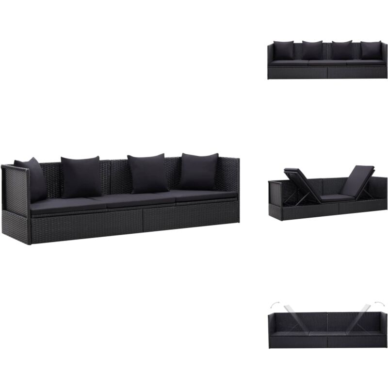 Garten-sofabett Mit Kissen Poly Rattan Schwarz - Sonnenliege - Gartenliege - Loungebett - Rattan Möbel - Outdoor Möbel