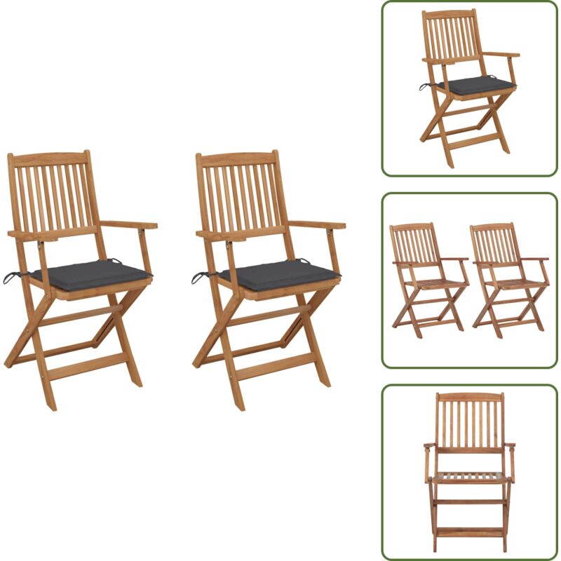 Klappbare Gartenstühle 2 Stk. Mit Kissen Massivholz Akazie - Gartensaßsessel - Klappstuhl - Gartenmöbel - Holztisch - Outdoor Möbel