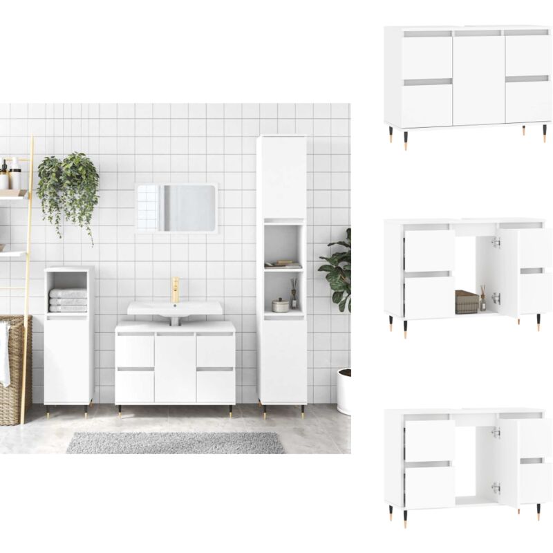 Badschrank Weiß 80x33x60 Cm Holzwerkstoff - Badeschrank - Badmöbel - Holzwerkstoff - Weißer Schrank - Badezimmerorganisation