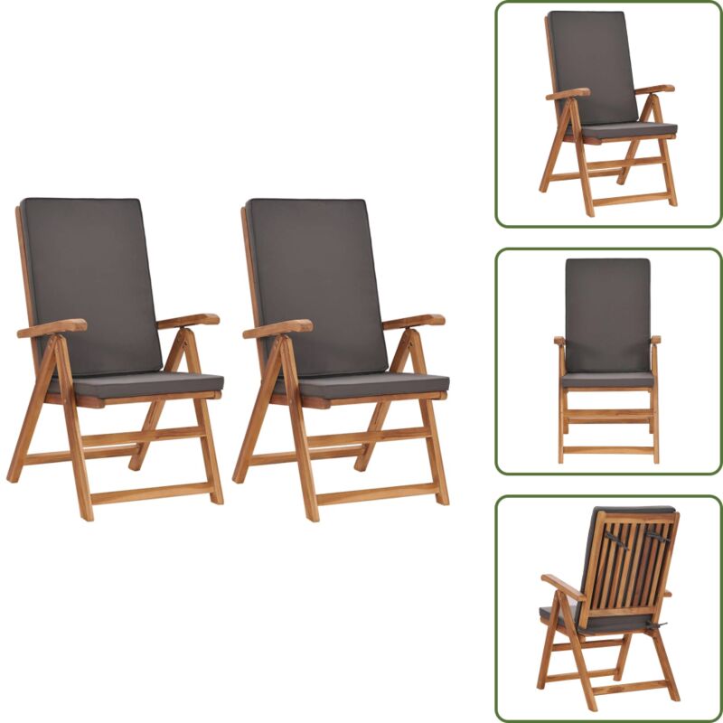 Garten-liegestühle 2 Stk. Mit Auflagen Massivholz Teak Grau - Gartenstuhl - Teekmöbel - Outdoormöbel - Gartenlounge - Balkonmöbel