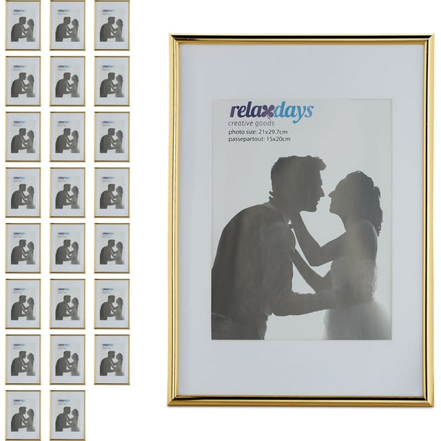 24 X Bilderrahmen, Din A4, Passepartout 15x20 Cm, Glasscheibe, Fotorahmen Zum Stellen Oder Hinhängen, Rahmen, Gold