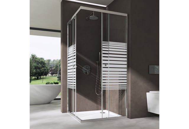Doporro 75x75cm Eckeinstieg Duschkabine Schiebetür Duschabtrennung Milchglas Streifen Eckdusche 6mm Esg Glas Höhe 190cm Rav16ms
