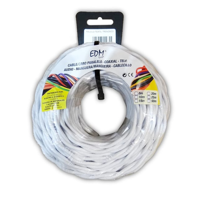 Edm Geflochtens Kabel Weiß 2 X 1,5 Mm 25 Meter