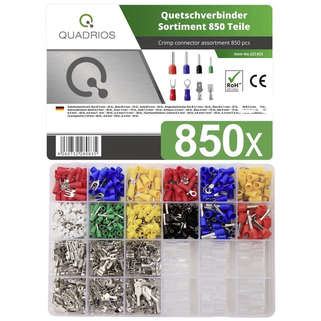 Quadrios - 22c423 Quetschverbinder-sortiment 0.5 Mm² 6 Mm² Rot, Blau, Gelb, Grün, Weiß, Transparent 1