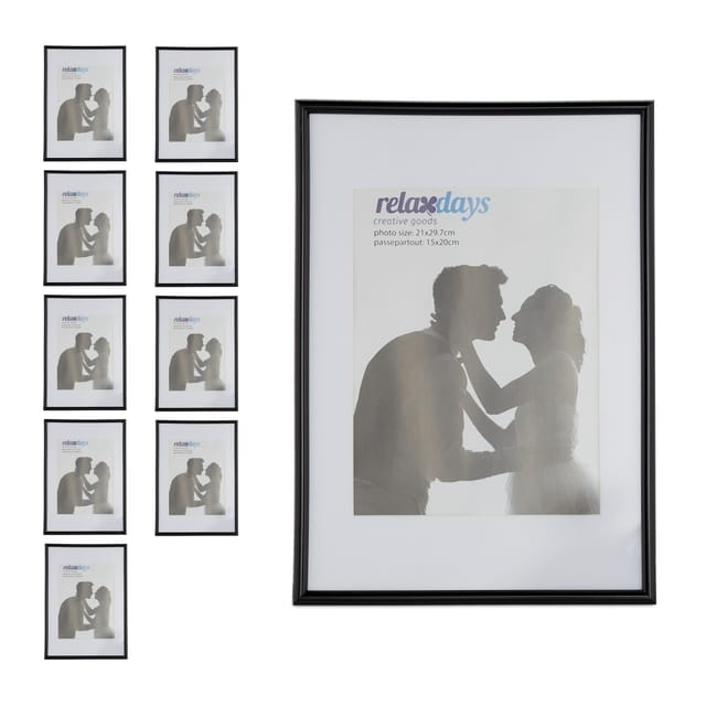10 X Bilderrahmen, Din A4, Passepartout 15x20 Cm, Glasscheibe, Fotorahmen Zum Stellen & Hinhängen, Rahmen, Schwarz