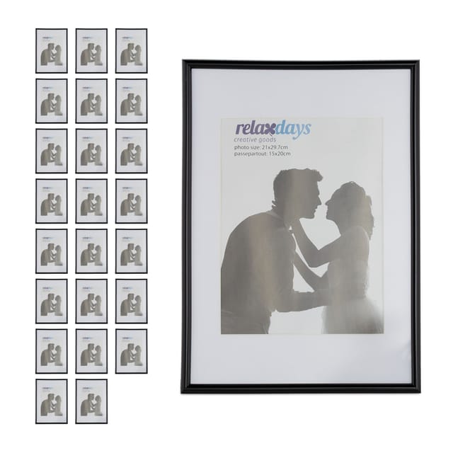 24 X Bilderrahmen, Din A4, Passepartout 15x20 Cm, Glasscheibe, Fotorahmen Zum Stellen & Hinhängen, Rahmen, Schwarz