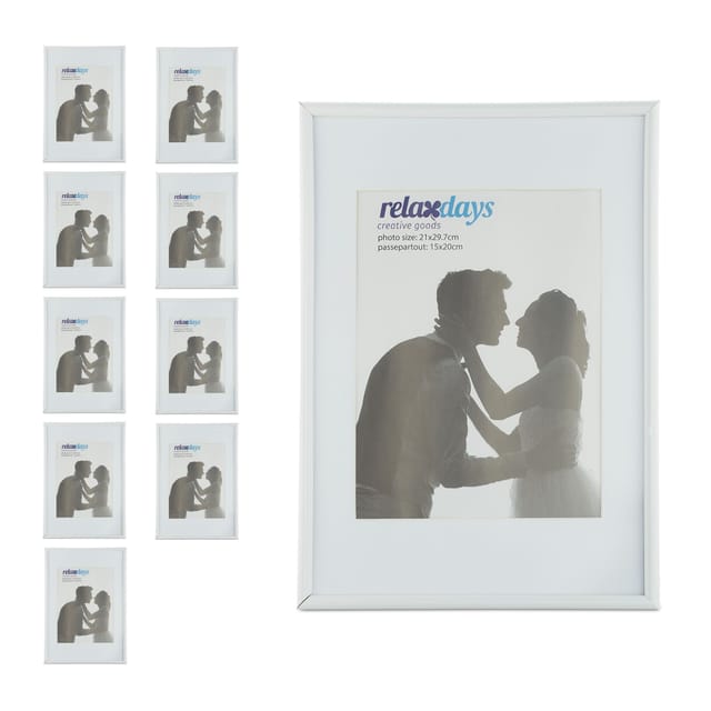 10 X Bilderrahmen, Din A4, Passepartout 15x20 Cm, Glasscheibe, Fotorahmen Zum Stellen Oder Hinhängen, Rahmen, Weiß