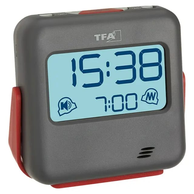 Dostmann 60.2031.10 Quarz Wecker Grau Alarmzeiten 1 Vibrationsalarm, Extra Lauter Weckton - Tfa